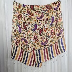 Alice Helstrom Studios Syria Silk Shawl Colorful Paisley and Striped Scarf NWT